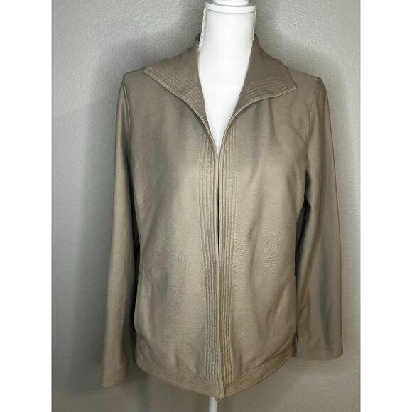 Eileen Fisher tan 100% cotton buttonless blazer with detail around hems size M - Picture 1 of 13
